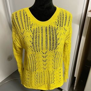 Bar III cotton crochet sweater, bright yellow